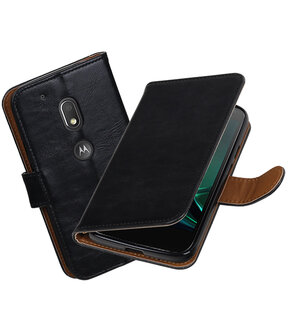 Zwart Pull-Up PU booktype hoesje Motorola Moto G4 Play