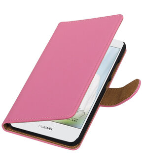 Roze Effen booktype hoesje voor Huawei Nova