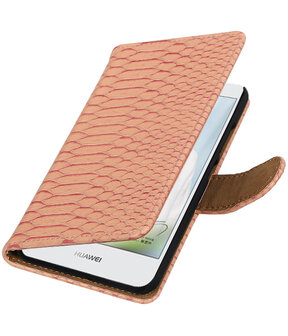 Roze Slang booktype hoesje voor Huawei Nova