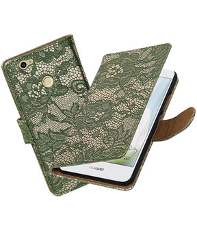 Donker Groen Lace booktype hoesje voor Huawei Nova