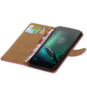 Roze Effen booktype hoesje voor Motorola Moto G4 Play