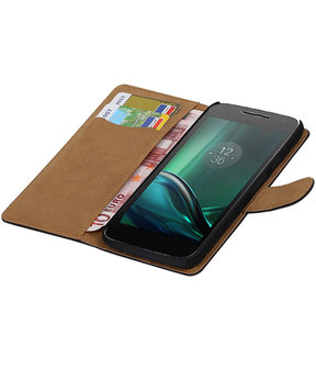 Zwart Effen booktype hoesje voor Motorola Moto G4 Play