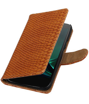 Bruin Slang booktype hoesje voor Motorola Moto G4 Play