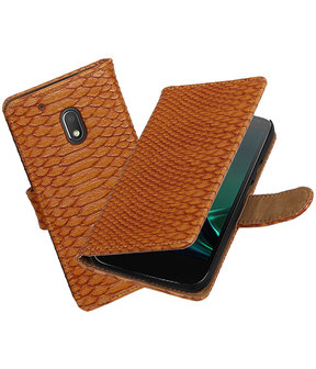 Bruin Slang booktype hoesje voor Motorola Moto G4 Play