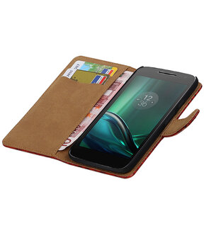 Rood Slang booktype hoesje voor Motorola Moto G4 Play