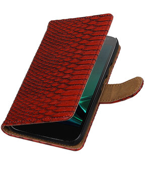 Rood Slang booktype hoesje voor Motorola Moto G4 Play