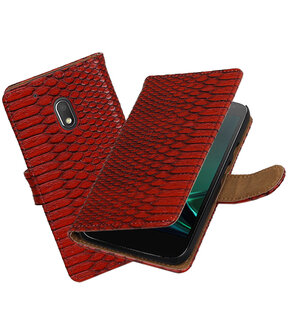 Rood Slang booktype hoesje voor Motorola Moto G4 Play