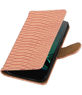Roze Slang booktype hoesje voor Motorola Moto G4 Play
