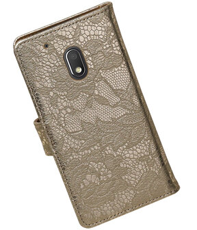 Goud Lace booktype voor Hoesje voor Motorola Moto G4 Play