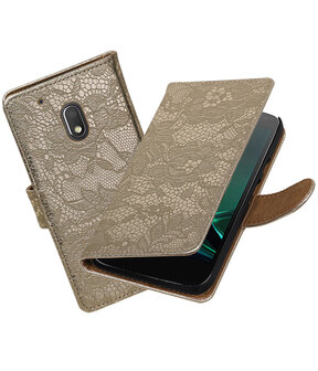 Goud Lace booktype hoesje voor Motorola Moto G4 Play