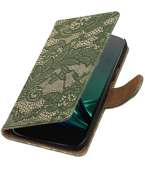 Donker Groen Lace booktype hoesje voor Motorola Moto G4 Play