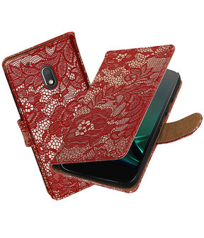 Rood Lace booktype hoesje voor Motorola Moto G4 Play
