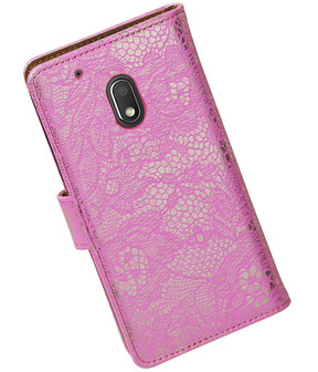 Roze Lace booktype hoesje voor Motorola Moto G4 Play