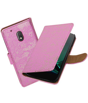 Roze Lace booktype hoesje voor Motorola Moto G4 Play