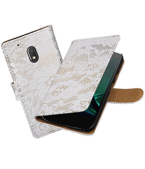 Wit Lace booktype hoesje voor Motorola Moto G4 Play