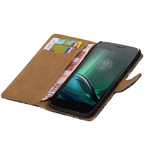 Zwart Lace booktype hoesje voor Motorola Moto G4 Play