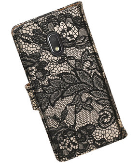 Zwart Lace booktype hoesje voor Motorola Moto G4 Play