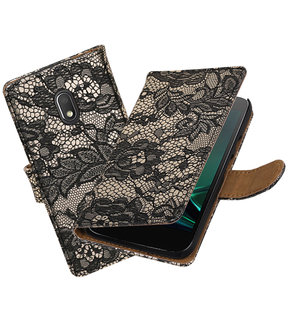 Zwart Lace booktype hoesje voor Motorola Moto G4 Play