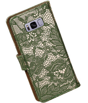 Samsung Galaxy S8+ Plus Lace booktype hoesje Donker Groen