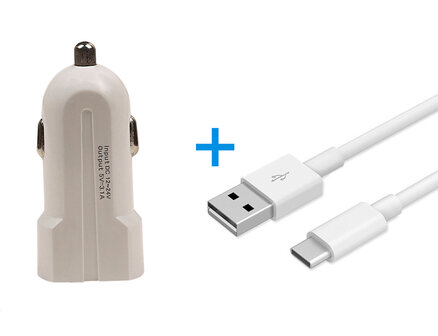 Type C USB Telefoon Autolader en Kabel Wit