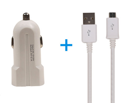 USB Telefoon Autolader en Kabel Wit