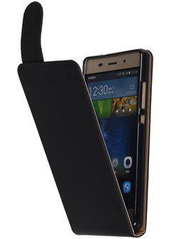 Huawei P8 Lite Effen Classic TPU flip hoesje Zwart