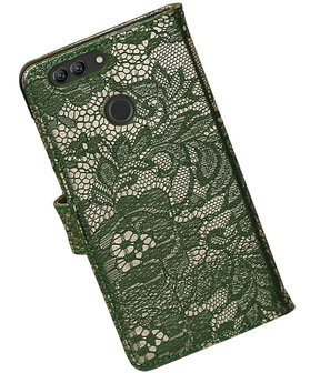 Huawei nova 2 Plus Lace booktype hoesje Donker Groen