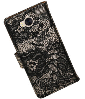 Huawei Y5 2017 / Y6 2017 Lace booktype hoesje Zwart