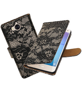 Huawei Y5 2017 / Y6 2017 Lace booktype hoesje Zwart