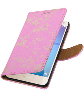 Huawei Y5 2017 / Y6 2017 Lace booktype hoesje Roze