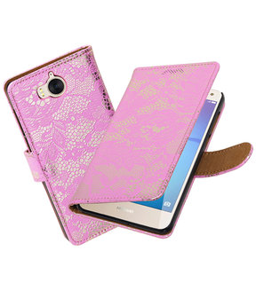 Huawei Y5 2017 / Y6 2017 Lace booktype hoesje Roze