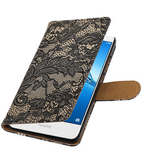 Hoesje voor Huawei Y7 / Y7 Prime Lace booktype Zwart