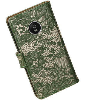 Hoesje voor Motorola Moto G5 Plus Lace Effen booktype Donker Groen