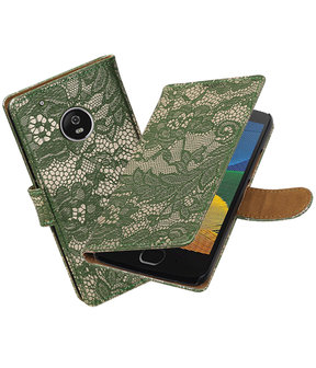 Motorola Moto G5 Lace Effen booktype hoesje Donker Groen