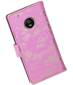 Motorola Moto G5 Lace Effen booktype hoesje Roze