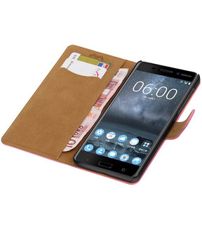 Nokia 6 Effen booktype hoesje Roze