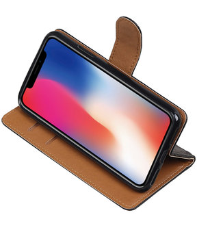 Apple iPhone X Echt Leer Leder booktype hoesje Zwart