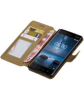 Goud Nokia 8 TPU wallet case booktype hoesje HM Book