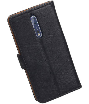 Nokia 7 Echt Leer Leder booktype hoesje Zwart