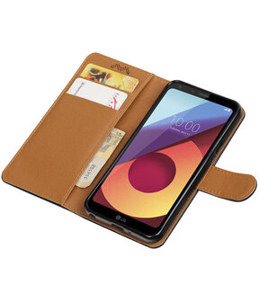LG Q8 Echt Leer Leder booktype hoesje Zwart