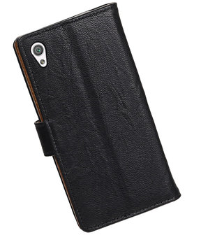 Sony Xperia XZ1 Echt Leer Leder booktype hoesje Zwart