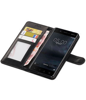 Zwart Portemonnee booktype Hoesje voor Nokia 5