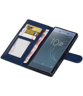 Donker Blauw Portemonnee booktype Hoesje voor Sony Xperia XZ1