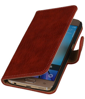 Rood Hout booktype wallet hoesje voor Huawei Honor 3C
