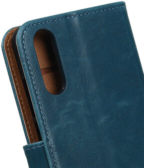 Blauw Pull-Up Wallet Case Hoesje voor Huawei P20