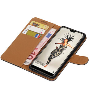 Zwart Pull-Up Wallet Case Hoesje voor Huawei P20