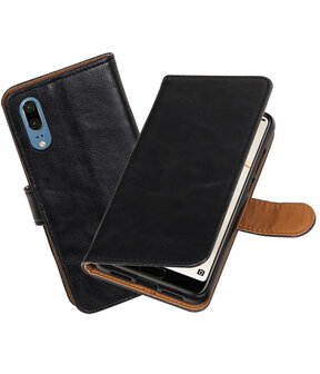 Zwart Pull-Up Wallet Case Hoesje voor Huawei P20