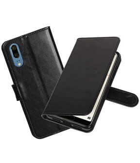 Zwart Portemonnee Wallet Case Hoesje voor Huawei P20