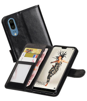 Zwart Portemonnee Wallet Case Hoesje voor Huawei P20