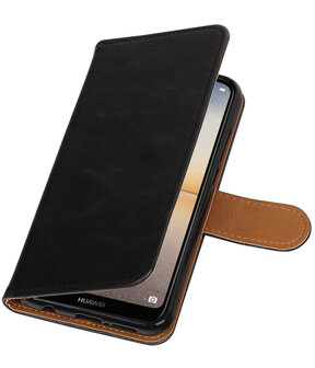 Zwart Pull-Up Wallet Case Hoesje voor Huawei P20 Lite